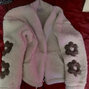 Tan sweater with brown flowers